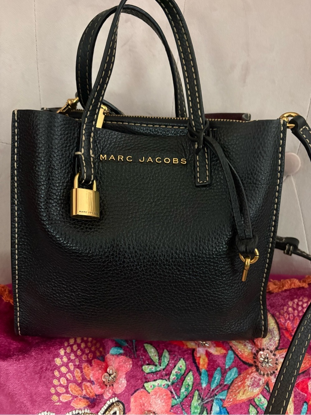 Marc Jacobs Mini Grind Coated Leather Crossbody Tote Bag Satchel Black EUC - Picture 2 of 5